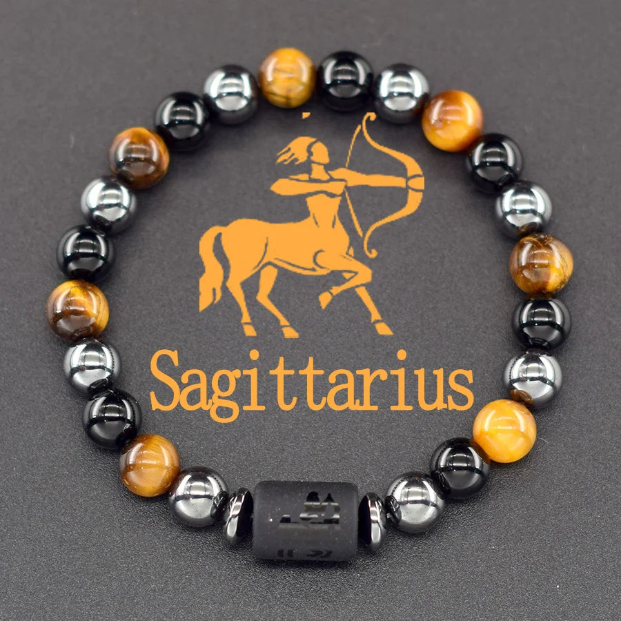 12 Zodiac Sign Bracelet Homme Constellation Bangle Natural Yellow Tiger Eye Stone Hem alternate view