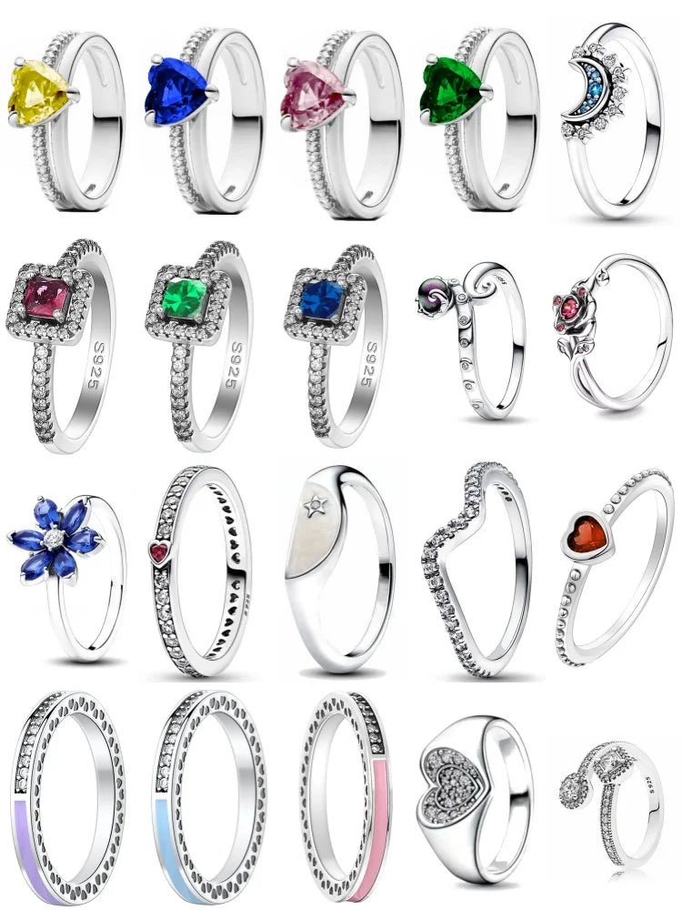 Hot Selling 925 Silver Blue, Green, Heart-Shaped Square Ring Suitable For Women's Exq alternate view