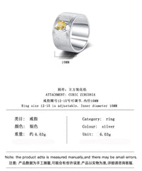 Real 925 Sterling Silver Square Citrine Gemstone Frosted Wide Opening Ring For Women alternate view