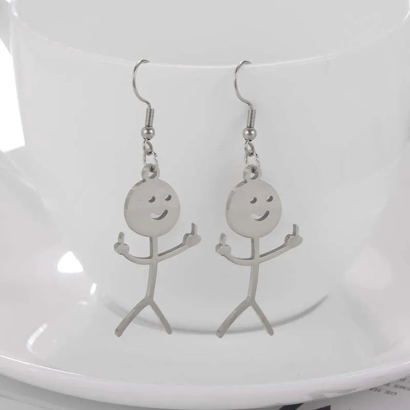Funny Doodle Drop Earrings For Women Punk Hip Hop Metal Hand Gesture