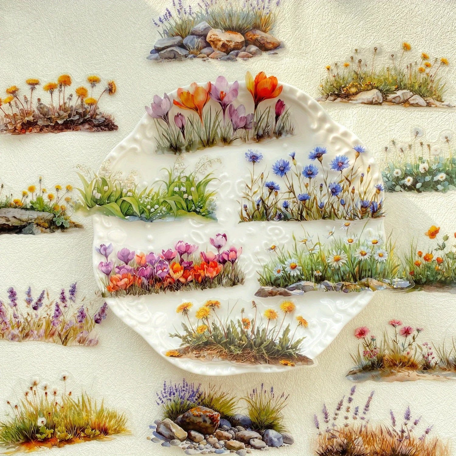 20pcs/pack Flower PET Stickers Green Plants PET Stickers Hand Account DIY Decoratio additional angle