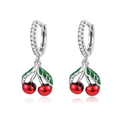 925 Sterling Silver Cherry Butterfly Shining Zircon Stud Earrings | Women's Holiday Ch close-up view