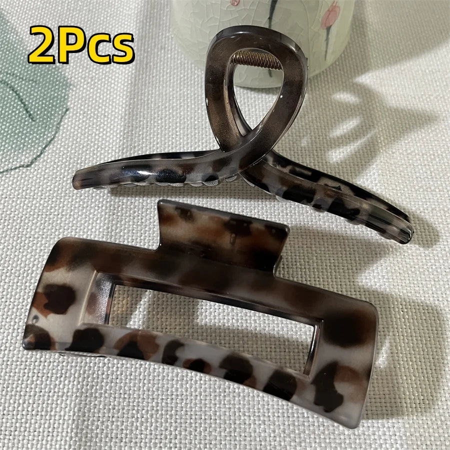 Vintage Leopard Print Hair Claw Clip Large Rectangular Secure Hold Hair Clip for Updos close-up view