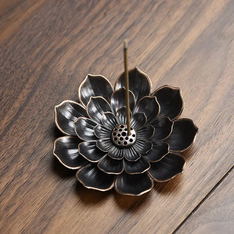 Porous Lotus Zen Line Incense Holder | Retro Metal Sandalwood Burner Tray alternate view