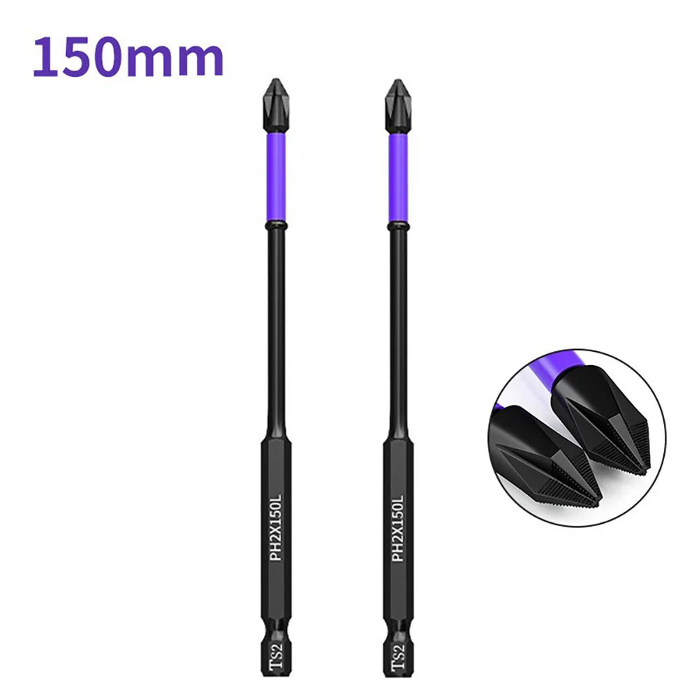 2pcs Non-slip PH2 Magnetic Cross Screwdriver Bits Set | Alloy Steel Hand Tool close-up view
