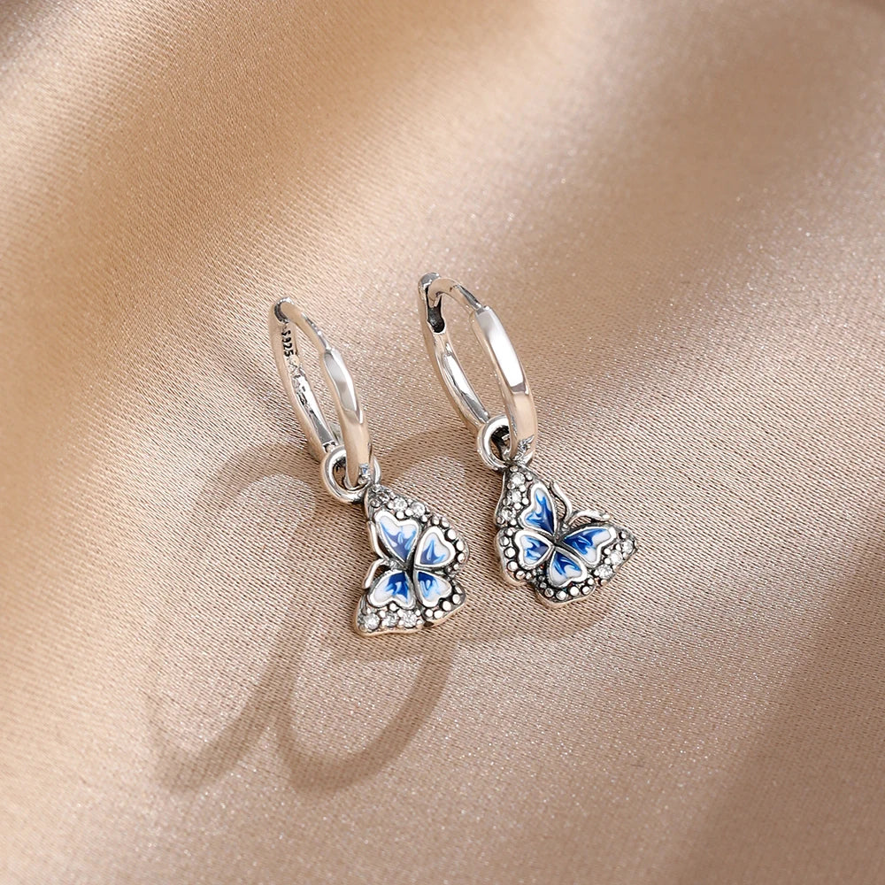 2026 New 925 Silver Butterfly Shining Zircon Heart shaped Earrings Suitable for Eur additional angle