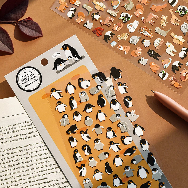 NEKONI Animal Stickers for Scrapbooking | Cute Penguin Dinosaur DIY Journal Decor detail view