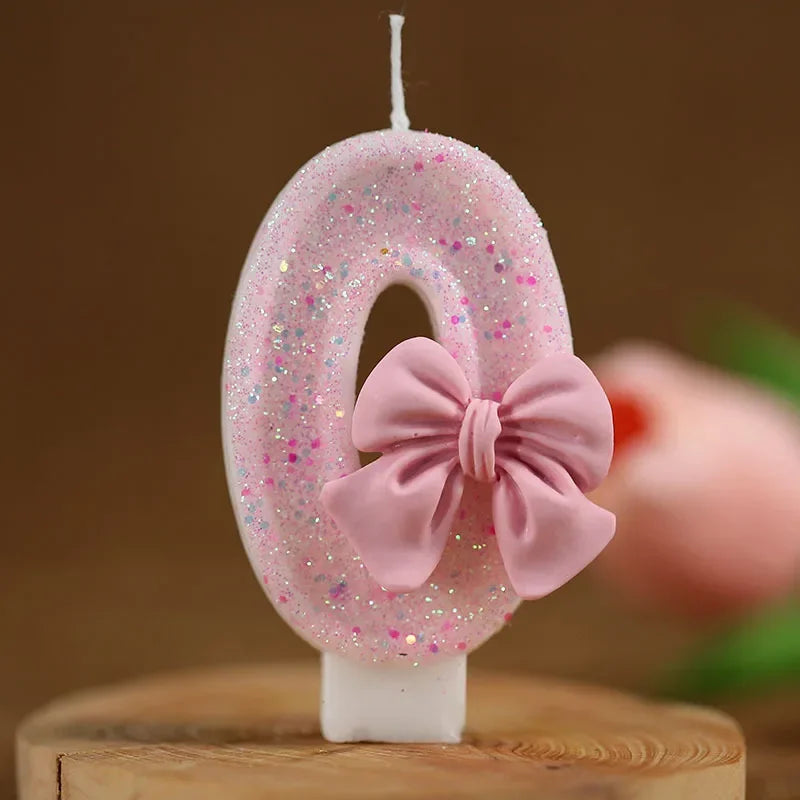 Pink Bow 3D Number Cake Candles for Birthday Party Decorations Birthday