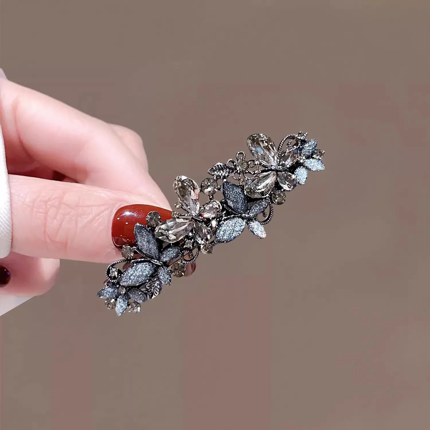 Elegant Glaze Crystal Butterfly Spring Clip Hairpin Fairy Women's Back of Head Half-tied Barrette France Style Hair Accessories
