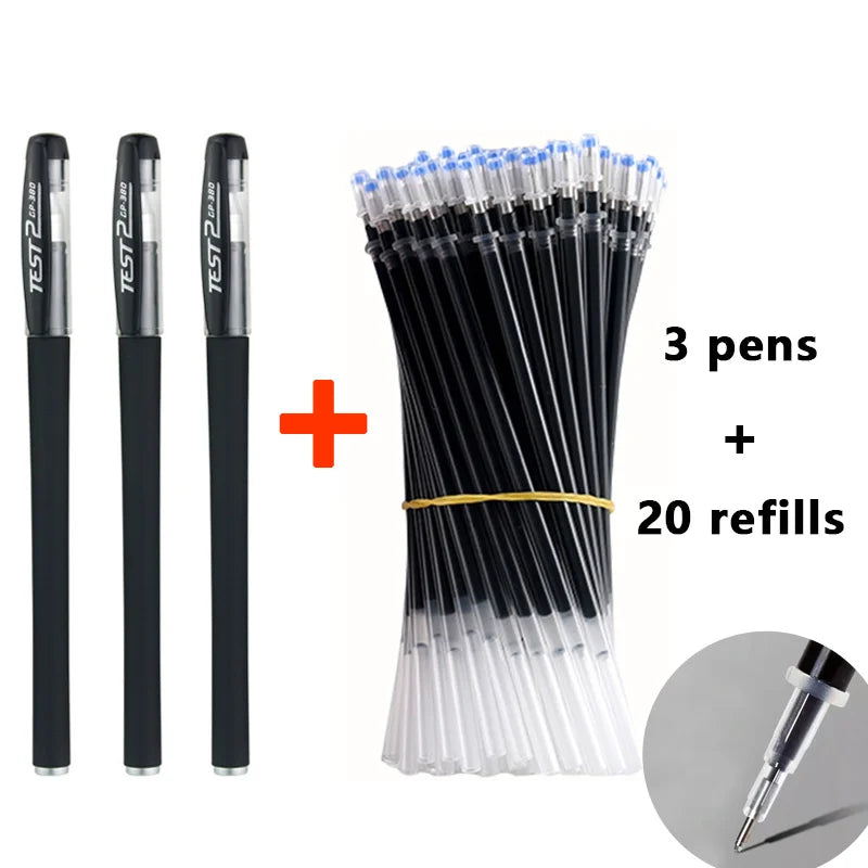 Pens Set Black Blue Red Refill Gel Pen Bullet Tip 0.5mm School additional angle