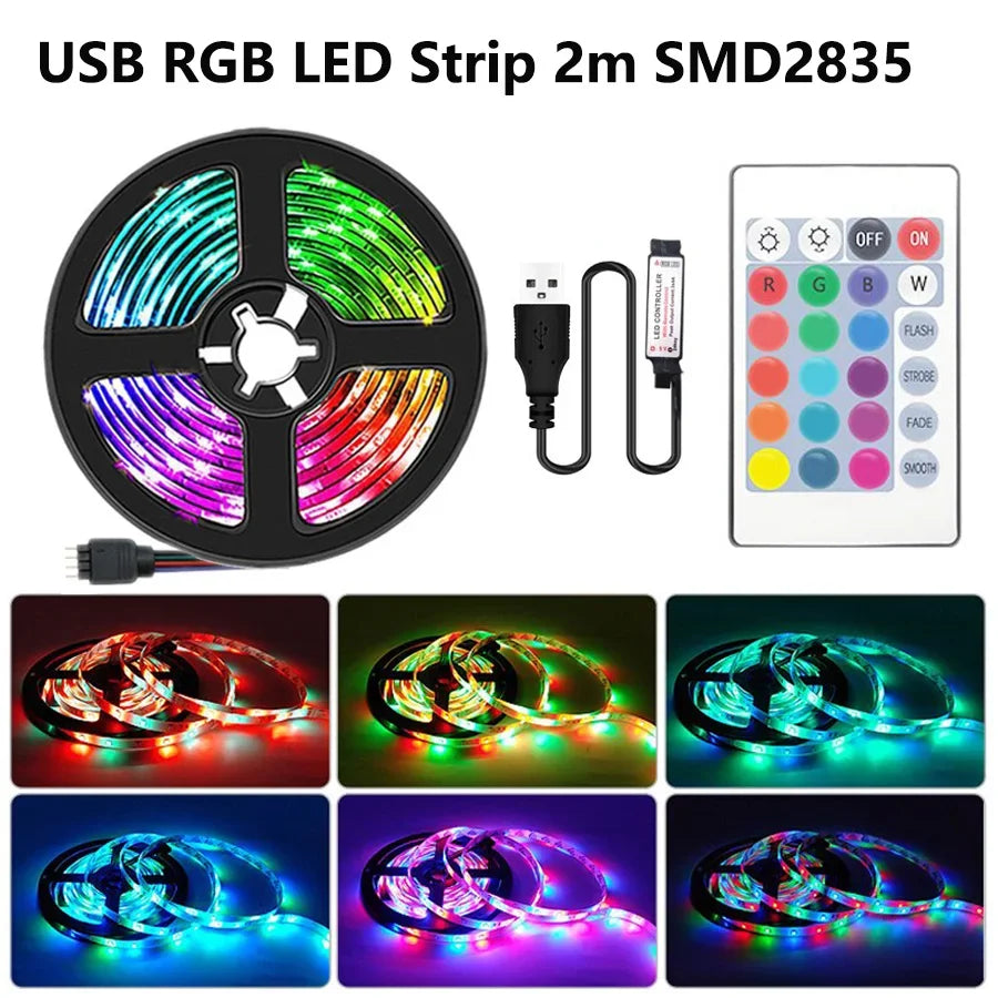 2m USB LED Strip Lights | RGB SMD2835 TV Background Lighting with IR Remote alternate view