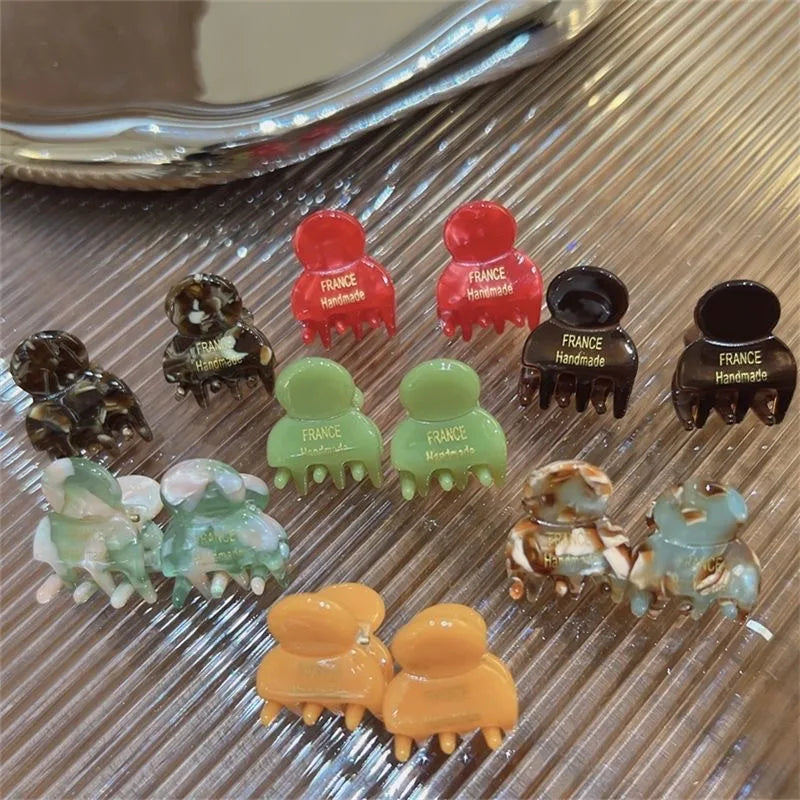 Mini 2cm Acetate Small Hair Claw Side Pins 2Pcs/Set Acetate Hair Crabs for Girls Cute close-up view