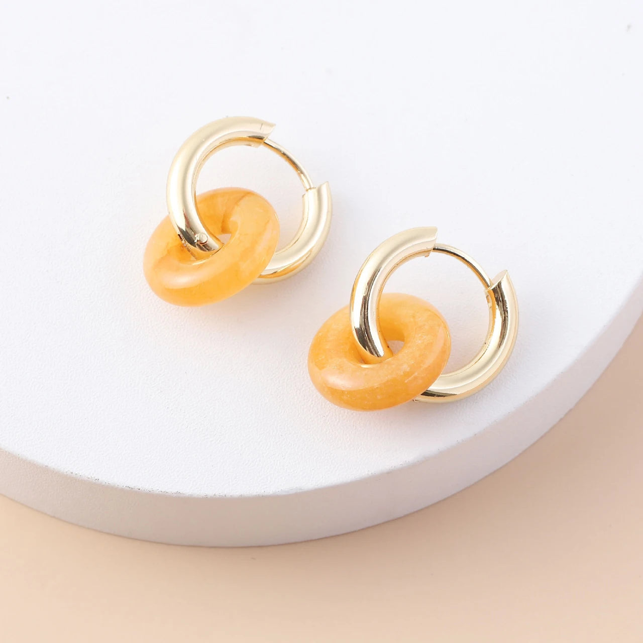 Natural stone double hoop earrings Circle crystal earrings Gemstones Round Circle Dangle Drops Earrings For Women Round earrings
