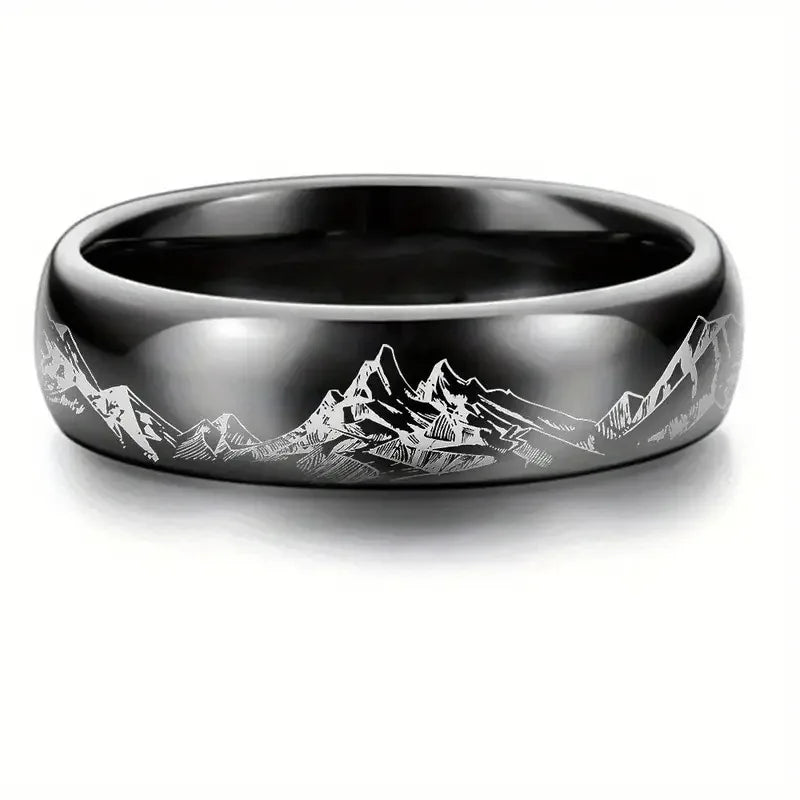 8MM Fashion Mountain Men Stainless Steel Jewelry Wedding Band Steel Rings Women Men Engagement Party