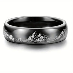 8MM Fashion Mountain Men Stainless Steel Jewelry Wedding Band Steel Rings Women Men Engagement Party