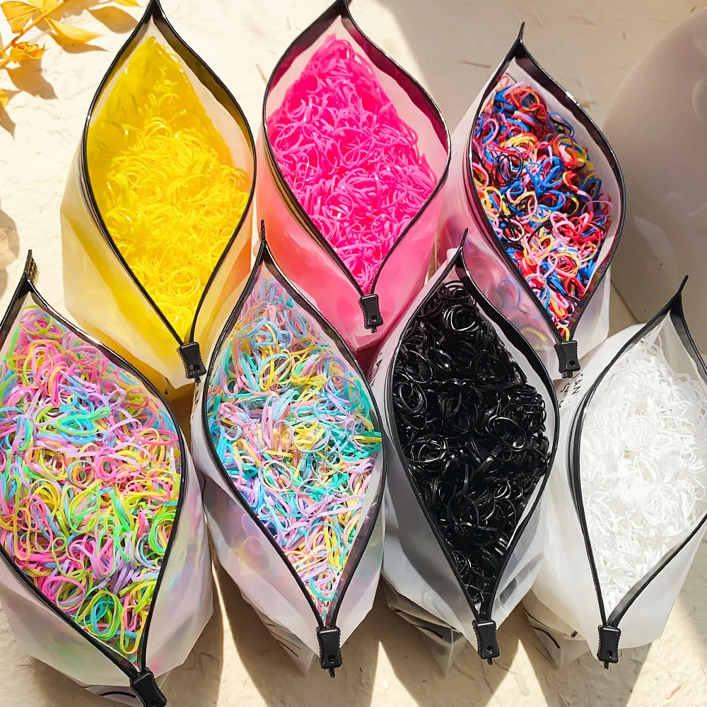 500/1000/2000pcs Girls Colourful Disposable Rubber Band Hair Ties Headband Children Ponytail Holder