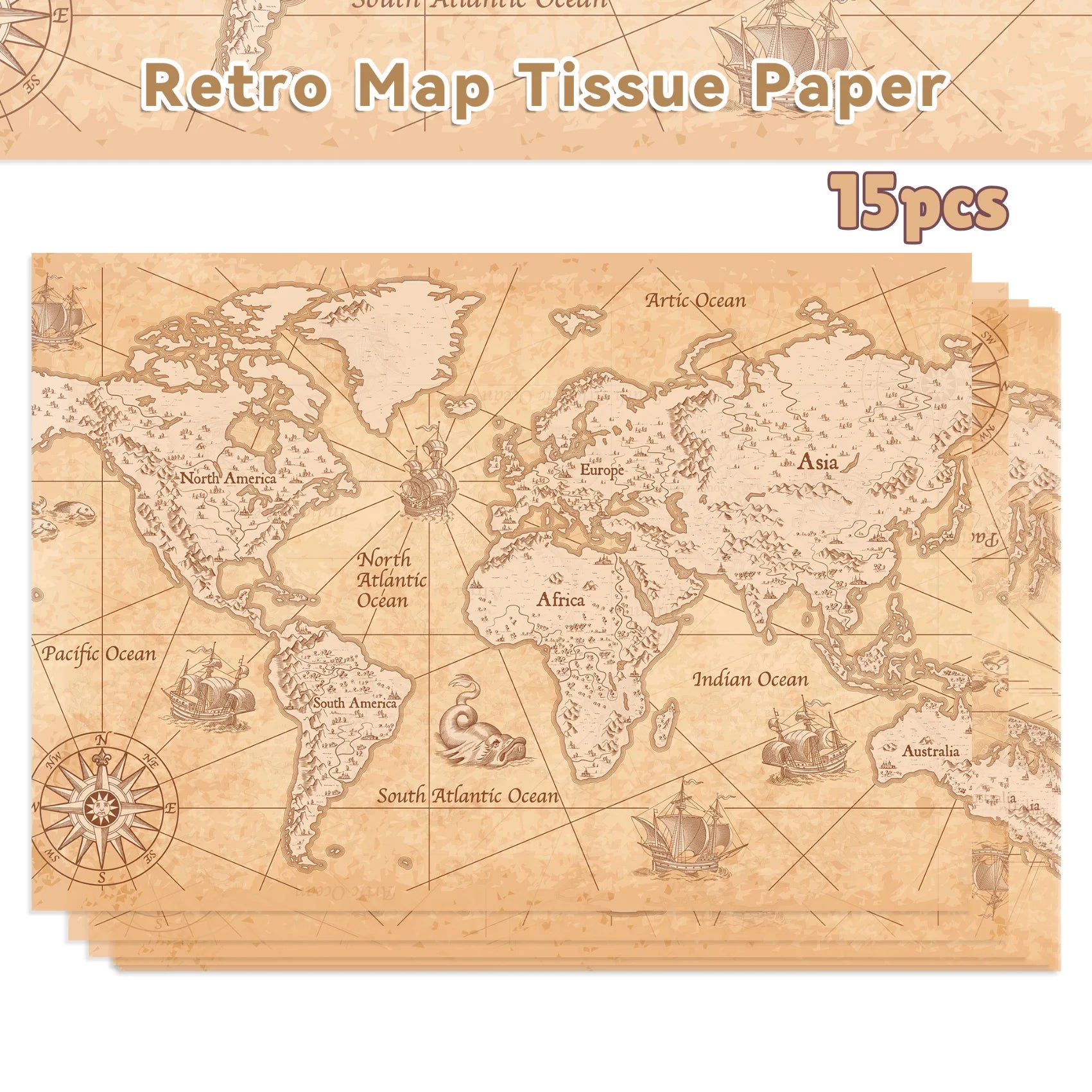 15/35pcs World Map Tissue Paper,Gift Box Wrapping Paper For Birthday Party Decoration, DIY Gift Packing Paper Party Supplies