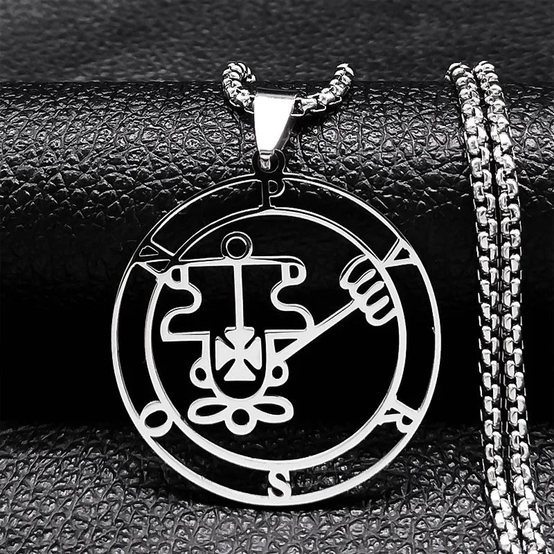Sigeal Sigil De Lucifer Stainless Steel Satan Necklace | Asmoday Key Baphomet Pendant alternate view