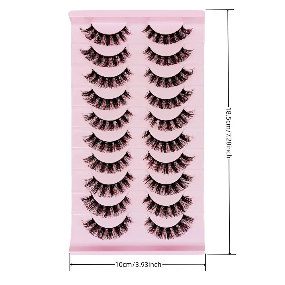10 Pairs DD Curl Russian Strip Lashes | Fluffy Volume False Eyelashes for Dramatic Loo close-up view