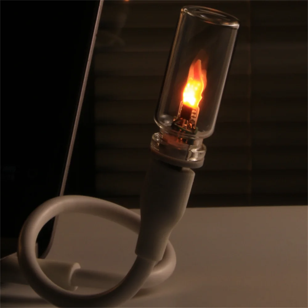 USB LED Flashing Candle Light | 5V Flame Night Light with Frosted Clear Glass and Touc close-up view