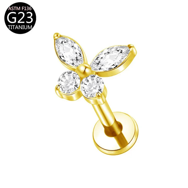 EVISPOL G23 Titanium Hypoallergenic Butterfly Lip Rings for Women Dainty CZ Inner Thr lifestyle view