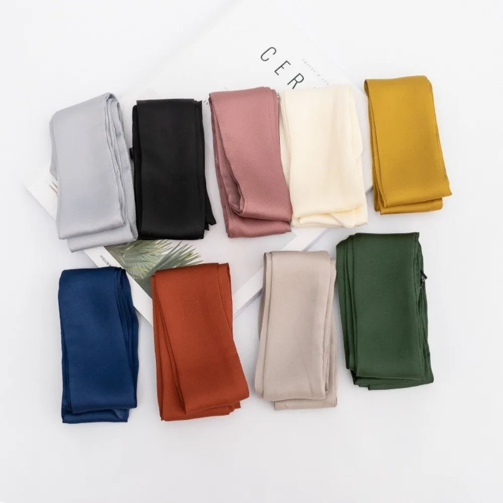 Delicate Long Hair Scarf Favor Silk Headband Neck Scarf Solid Color Hair Wrap Party S lifestyle view