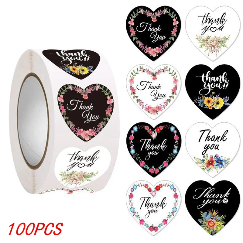 Heart Thank You Stickers | Floral Decorative Sealing Stickers for Wedding Gift Packaging detail view