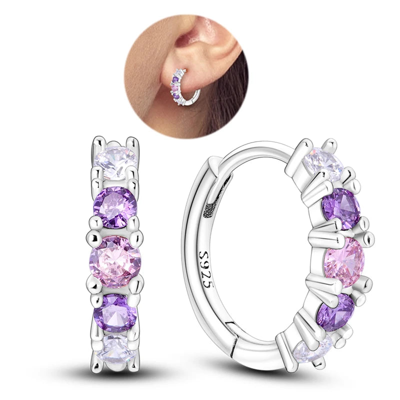 Hot Sale 925 Sterling Silver Heart Earrings Fit Original Charms Hoop Earrings For Wome close-up view