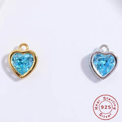 S925 Sterling Silver Heart Blue Crystal Charm DIY Handmade Bracelet Necklace Accessories For Women S