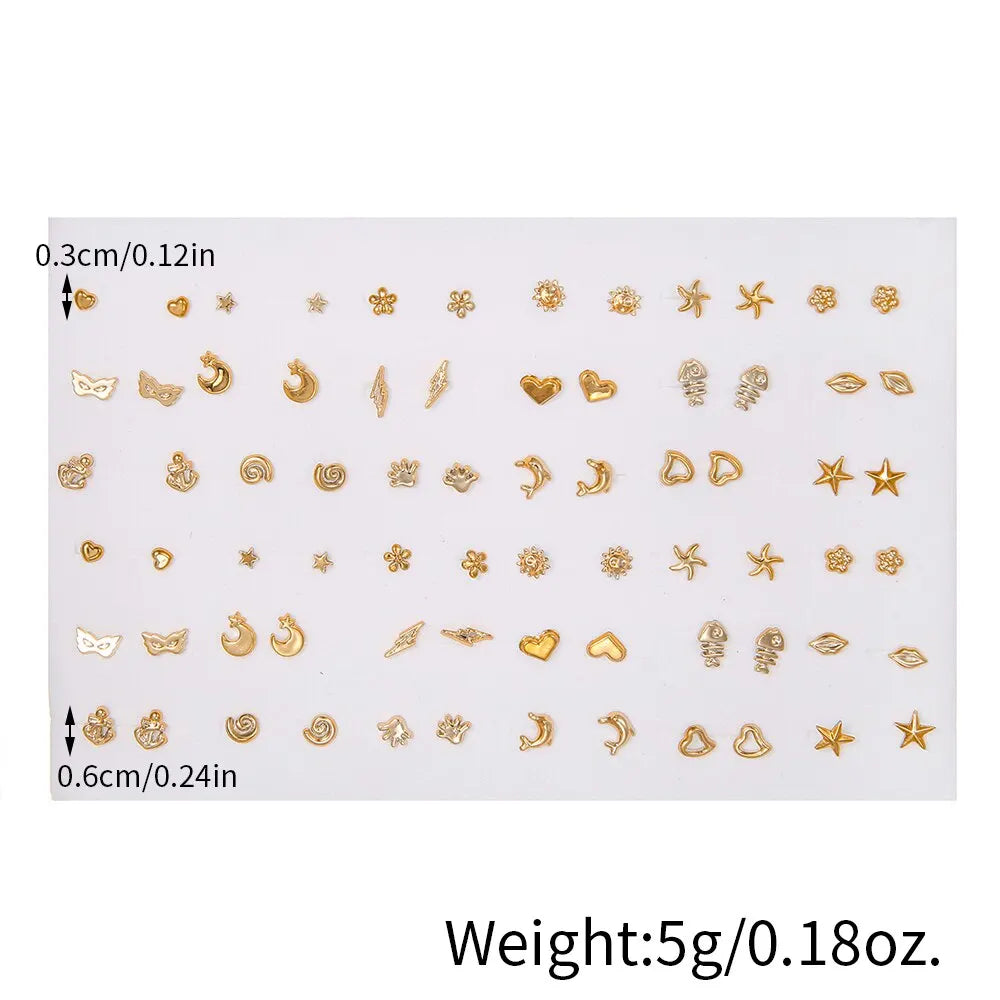 Fashion Geometric 36 Pairs/Lot Mixed Styles Small Stud Earrings For Women Lady Starfis close-up view