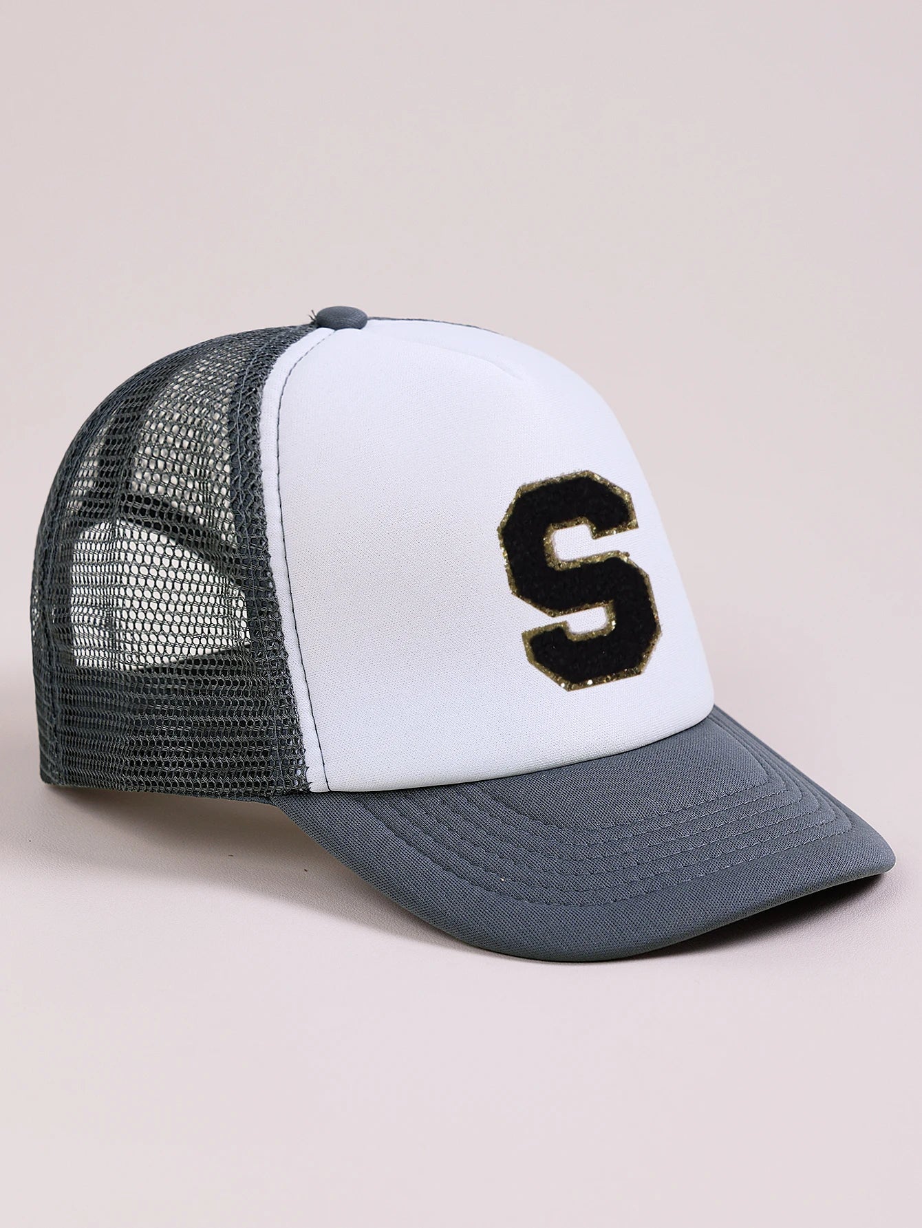 1pc Gray Hat With 26-Letter Pattern | Kids Baseball Cap for Boys and Girls close-up view