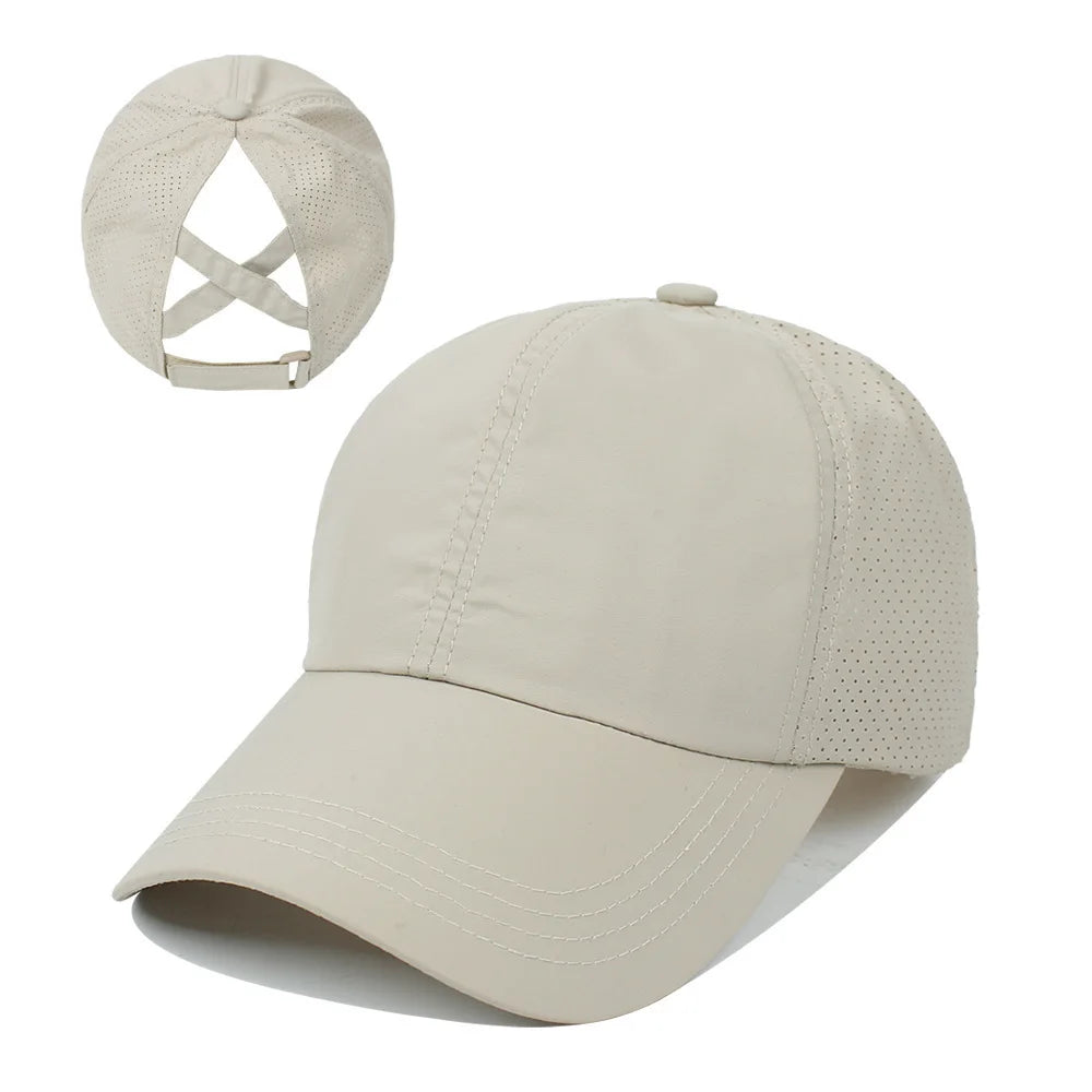 Women's High Ponytail Mesh Baseball Cap | Quick-Dry Breathable Sun Hat for Outdoor Spo close-up view