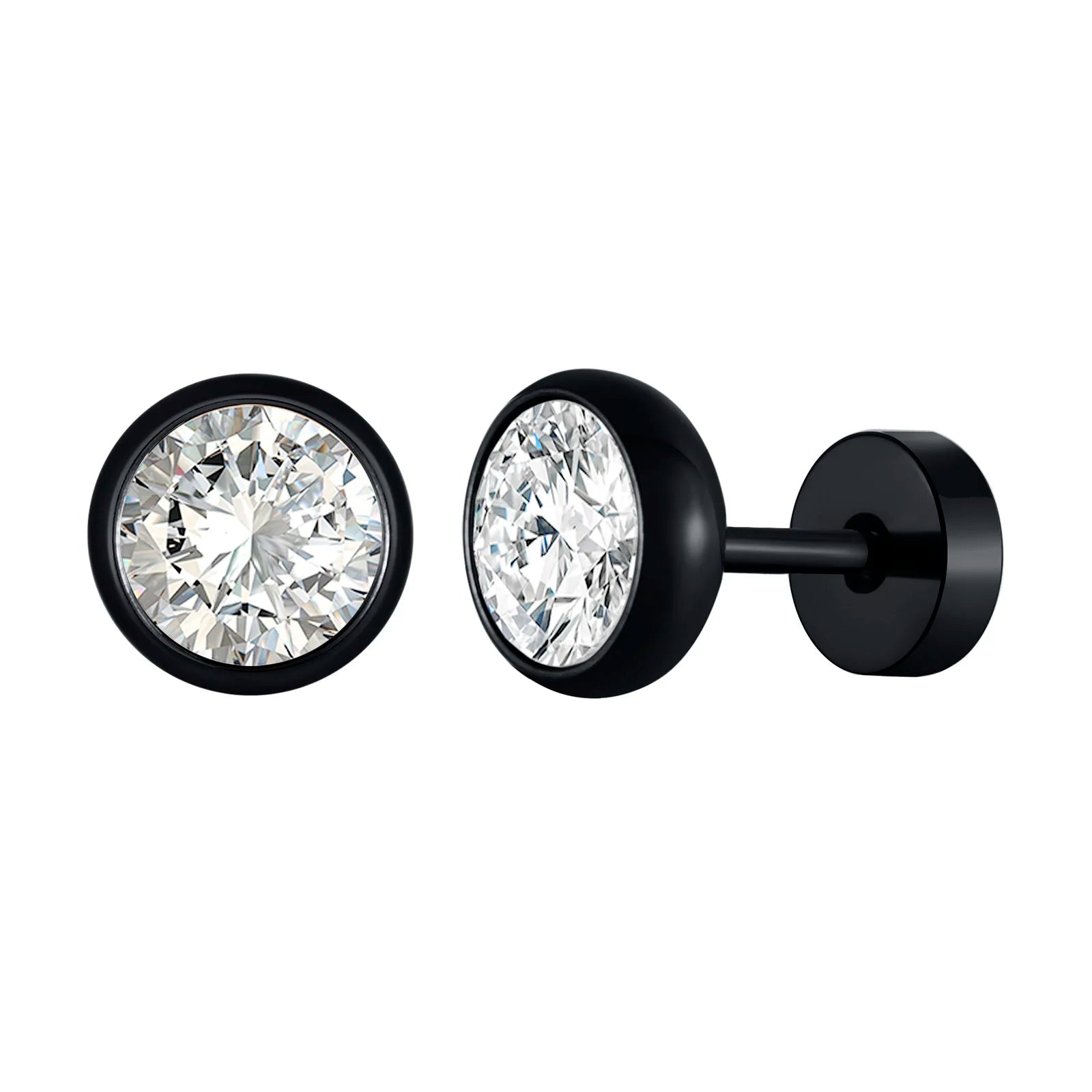 Vnox Multi-faced Cut Zircon Stone Earrings for Men, Screw Back Stud Barbell Shaped Ea lifestyle view