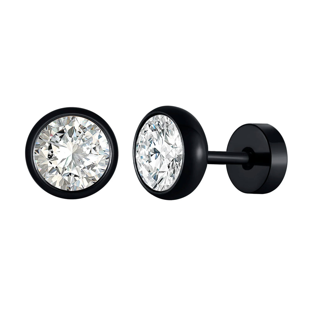 Vnox Multi-faced Cut Zircon Stone Earrings for Men, Screw Back Stud Barbell Shaped Ea lifestyle view