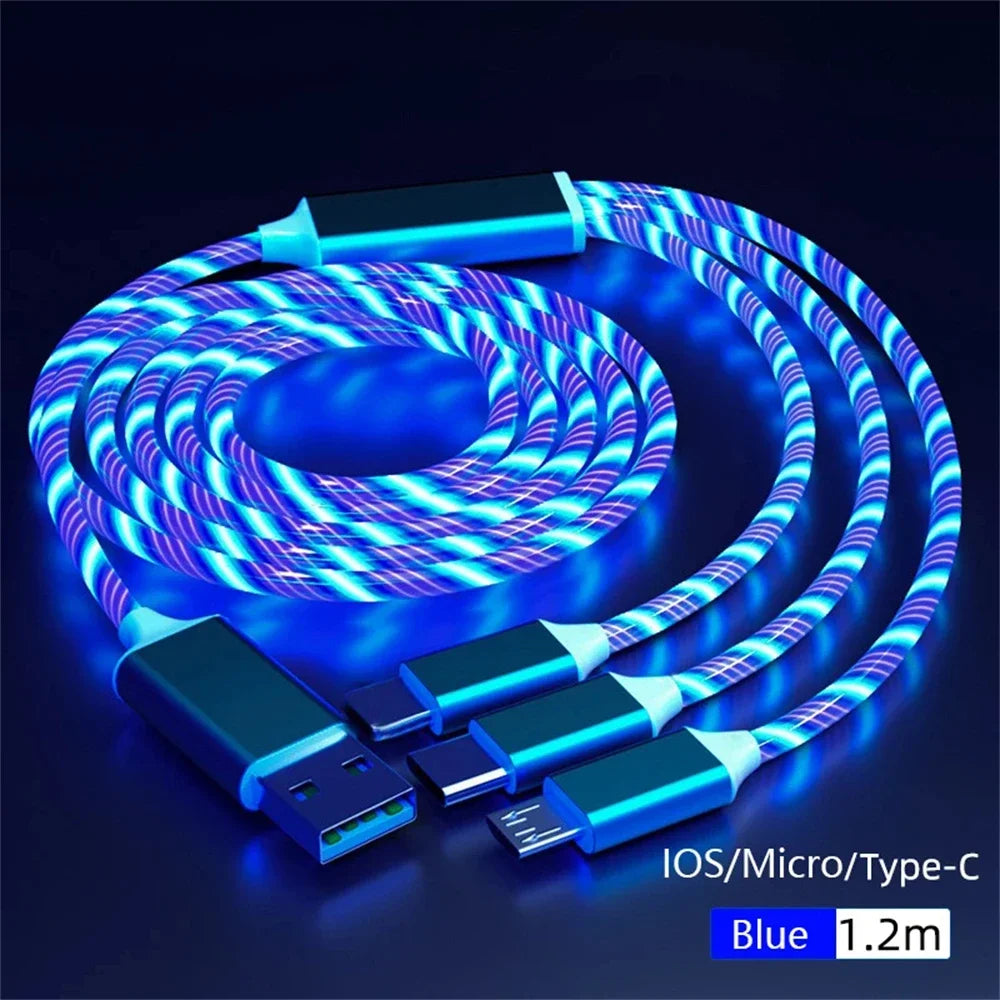 Glowing LED Light USB 3-in-1 cable Phone Fast Charging Charger Luminous detail view