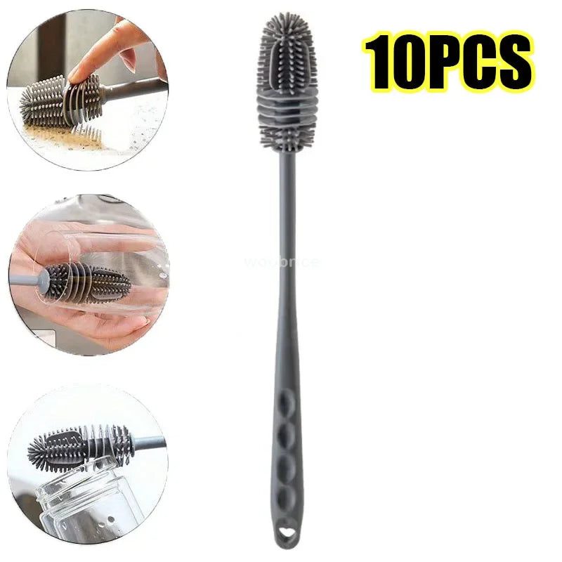 Silicone Milk Bottle Brush Cup Scrubber Glass Cleaner Kitchen Cleaning Tool Long Handl close-up view