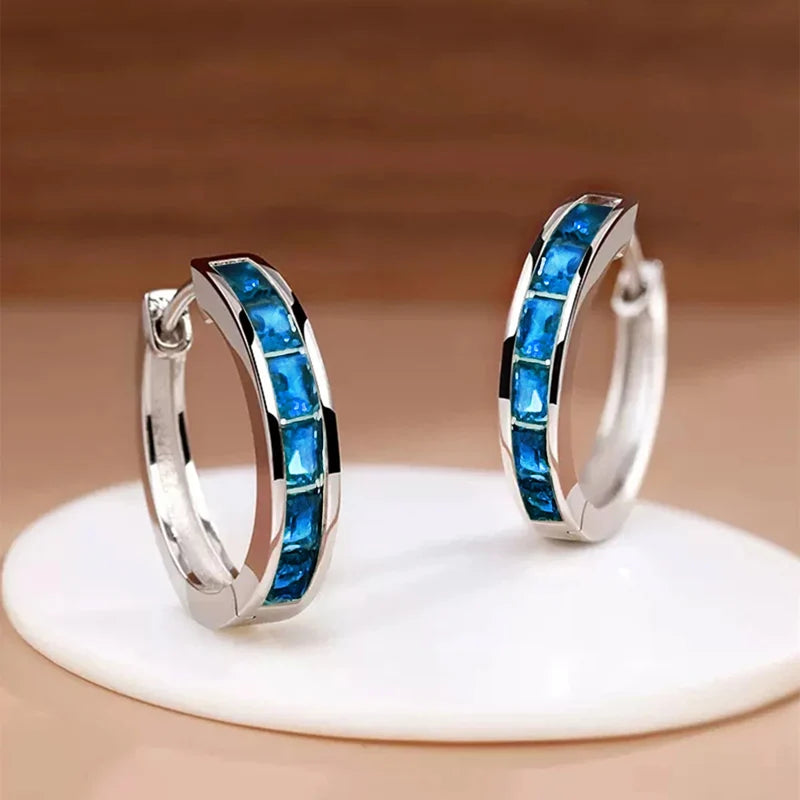 Huitan Classic Design Women Hoop Earrings Full with Princess Square CZ Simple and Ele alternate view
