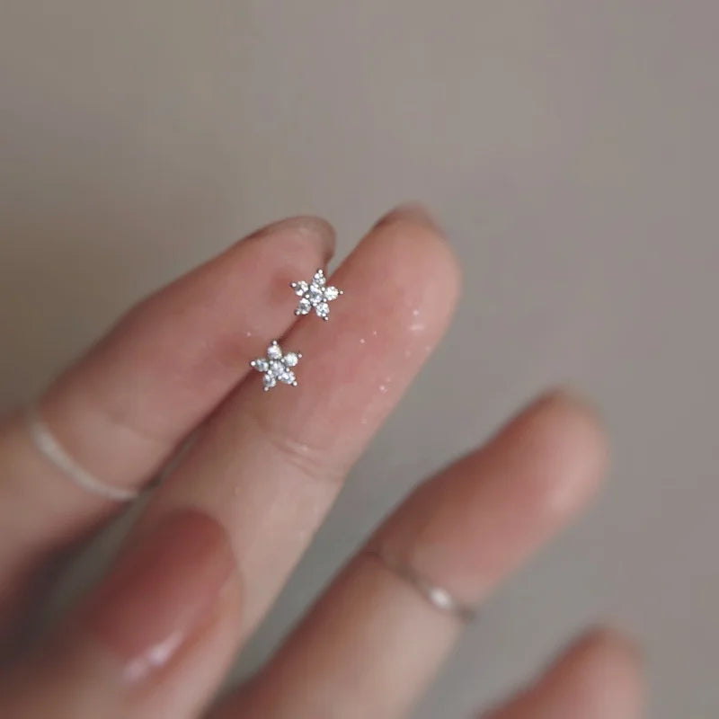 925 Silver Needle Simple Shiny Zircon Earrings Gold Plating Jewelry Crystal Stud Earr alternate view