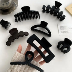 Women Elegant Black Geometric Plastic Hair Claw Lady Sweet Long Hair Holder Toothed Hair Clips Hairp