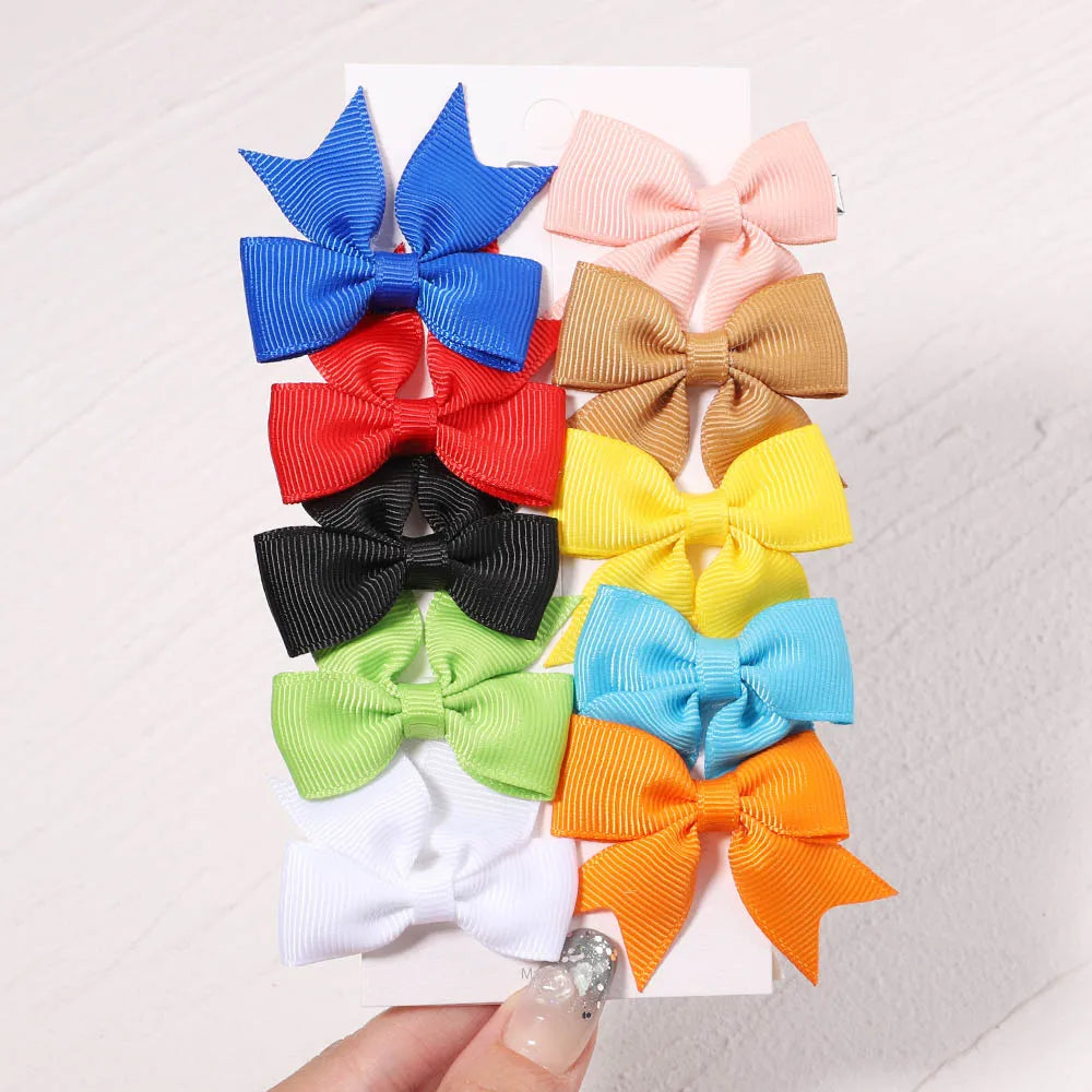 10Pcs/Set New Cute Solid Ribbon Bowknot Hair Clips for Baby Girls Handmade Bows Hairp lifestyle view