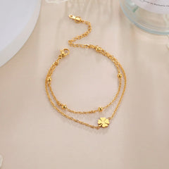 Skyrim Foot Chain of Women Men Silver Color Four-leaf Clover Stainless Steel Anklet Simple Beads Fas