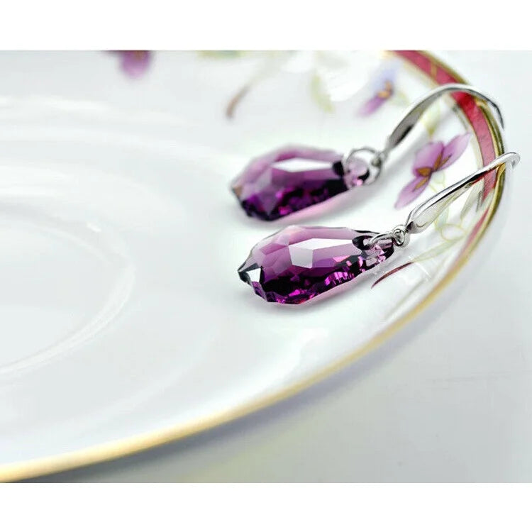 Purple Crystal Drop Pendant Necklace Set Zinc Alloy Trendy Women's Jewelry Set lifestyle view