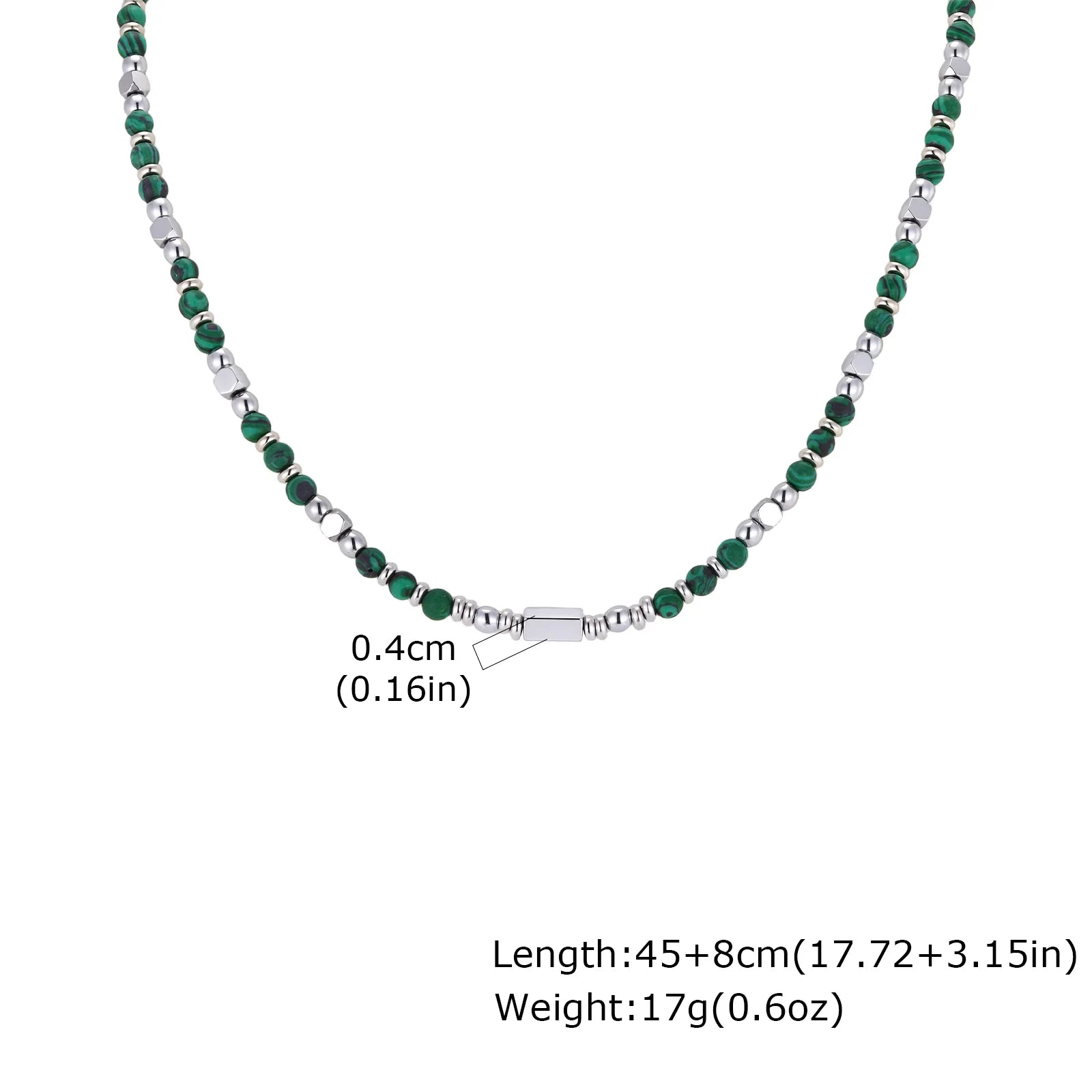 Vnox Stainless Steel Natural Stone Beaded Necklace | Trendy Adjustable Choker for Men close-up view