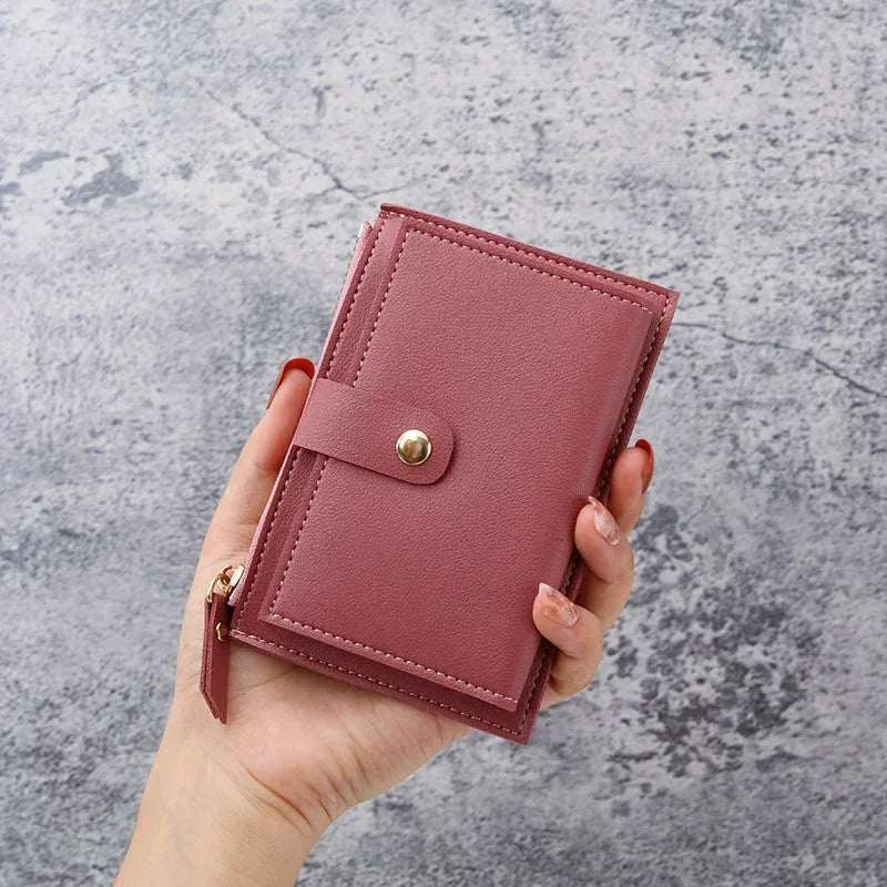 Ultra-Thin PU Leather Wallet for Women | Cute Simple Student Card Purse close-up view