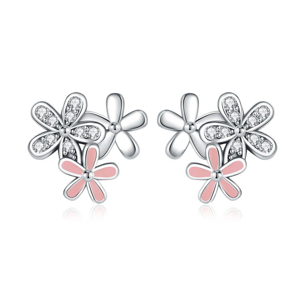 925 Sterling Silver Purple Flowers Plants Leaf Series Blue Iris Flower Earring Hoop additional angle