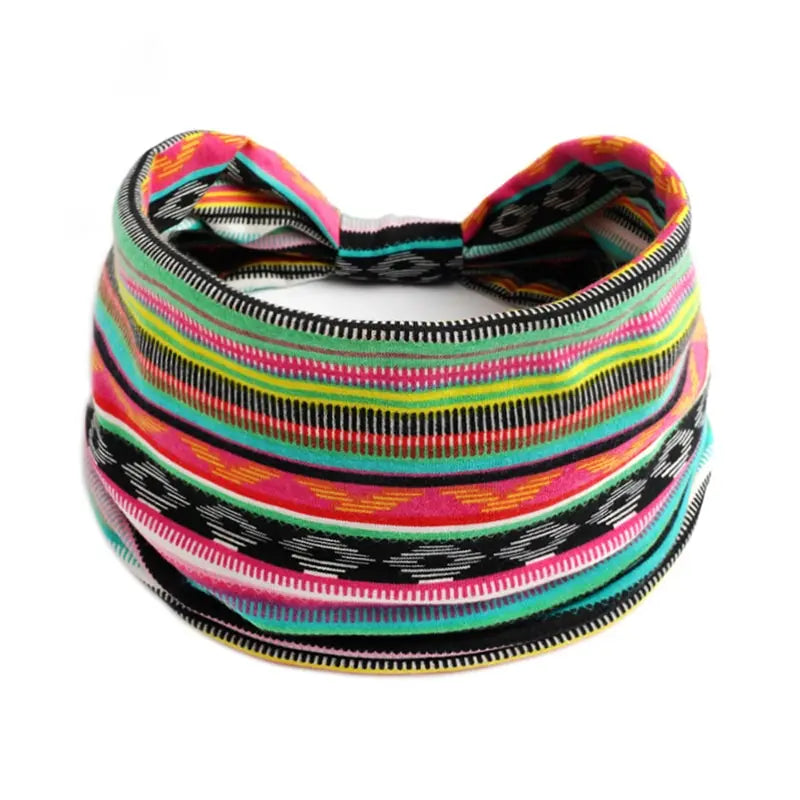 Bohemian Style Elastic Hair Bands Yoga Headband Women Headwear Print Vintage Cross Uni close-up view