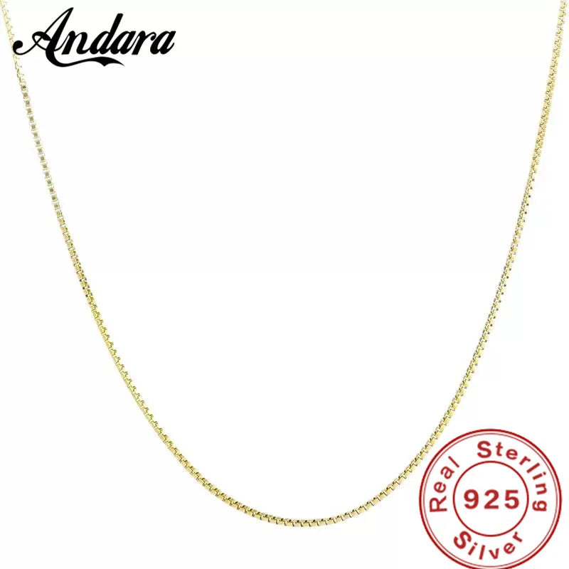 Andara 925 Sterling Silver Gold-Plated 1mm Width Box Chain Necklace Fashion Basic Choker for Women Jewelry Gift