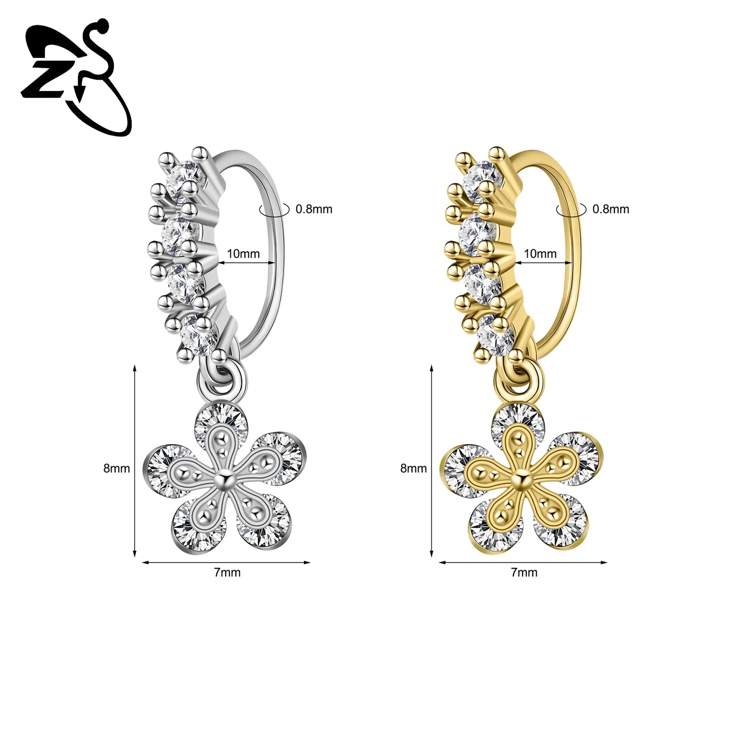 ZS 1 Piece 20G Trendy Hoop Nose Rings Women Moon Star Flower Pendant Septum Piercing alternate view
