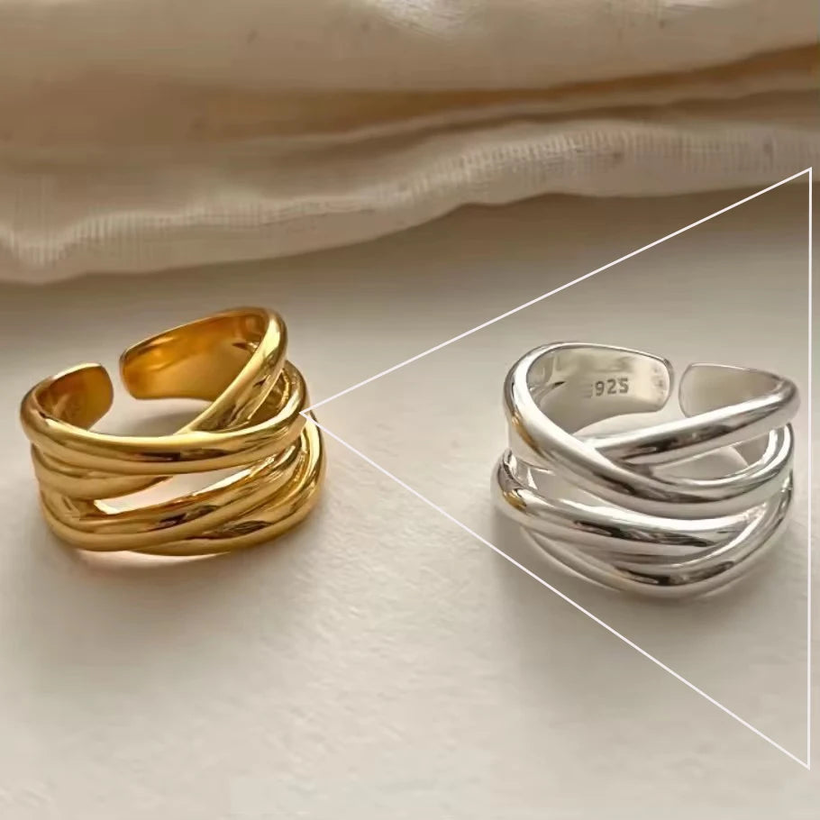 VENTFILLE 925 Sterling Silver Geometric Multilayer Round Bead Ring Female Fashion P additional angle