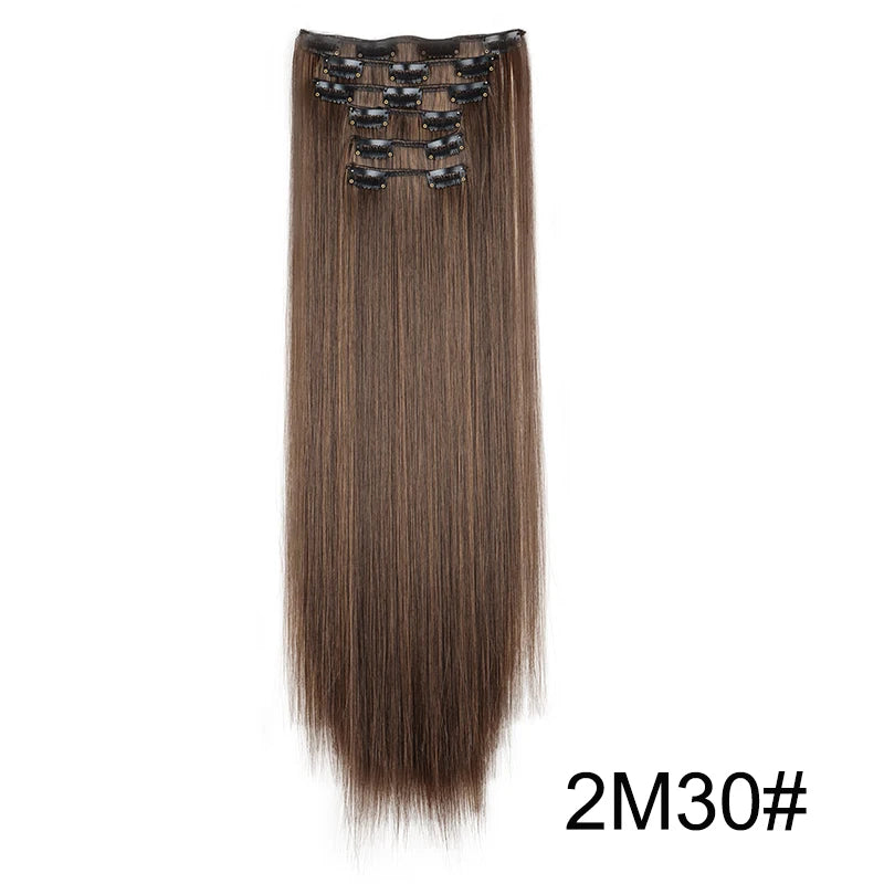 Synthetic 24 Inch Clip In Hair Extensions | Long Straight Blonde Black Heat Resistant Da detail view